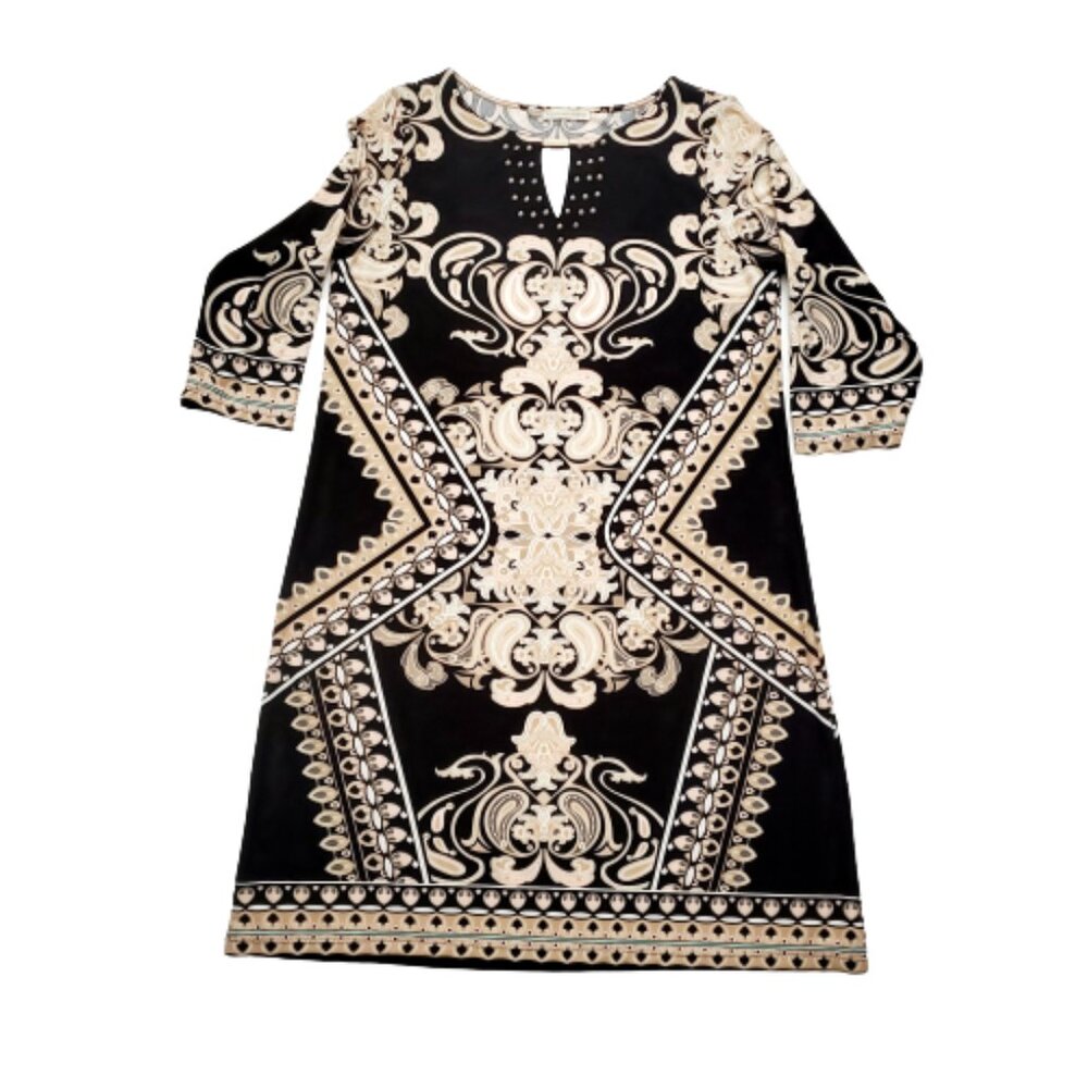 Maria Gabrielle Women's Plus Size Keyhole Neck Printed Tunic Short Dress Size 1X - Picture 5 of 12